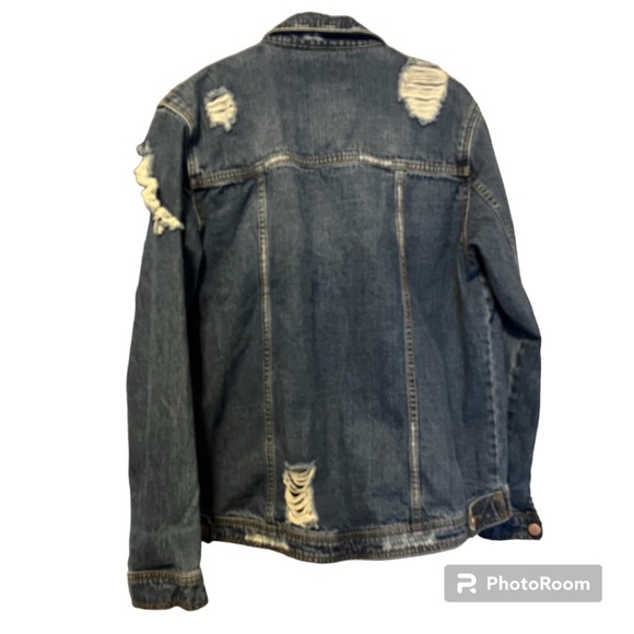 Tincel Town heavily distressed denim dark wash jacket women’s size large - Picture 3 of 8